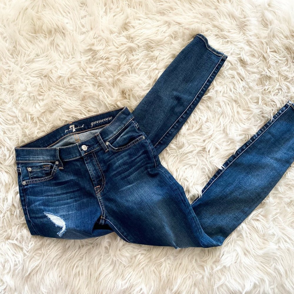 7 for all mankind gwenevere mid rise distressed skinny jeans dark phoenix 26 - Picture 2 of 8